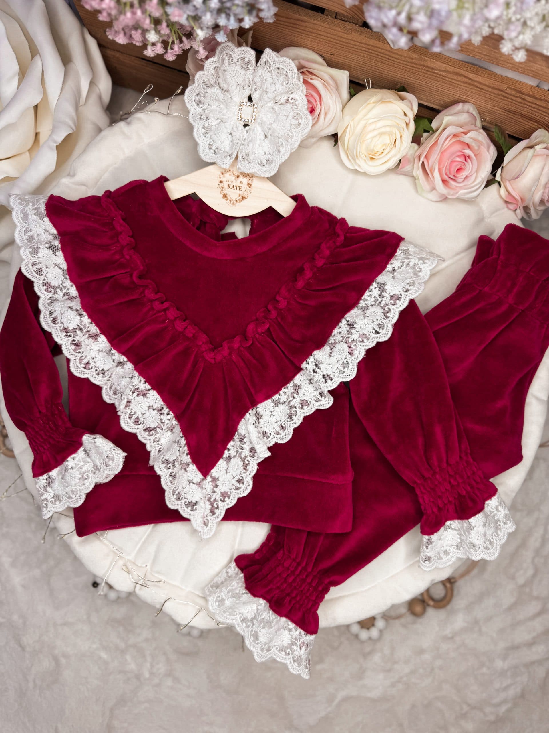 Elegancki komplet welurowy Bordeaux