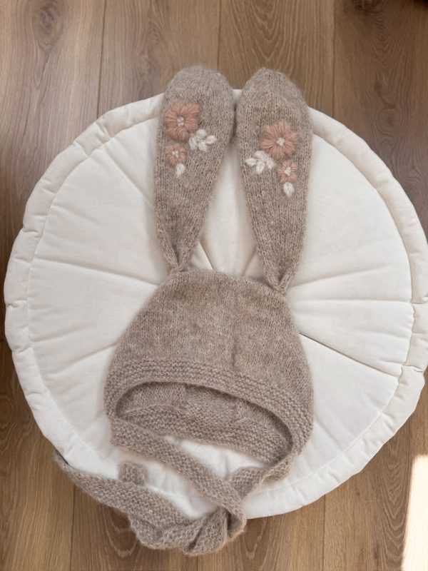 BUNNY haftowane uszka FLORAL beż