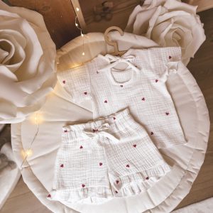 Komplet letni muślinowy Lovely hearts Cream
