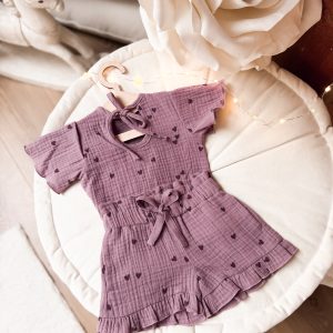 Komplet letni muślinowy Lovely hearts Purple