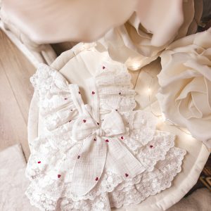 Rampers premium Lovely hearts Cream muślinowy
